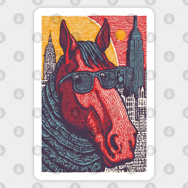 New York City Horse - Woodcut Souvenir Magnet by TuncGK